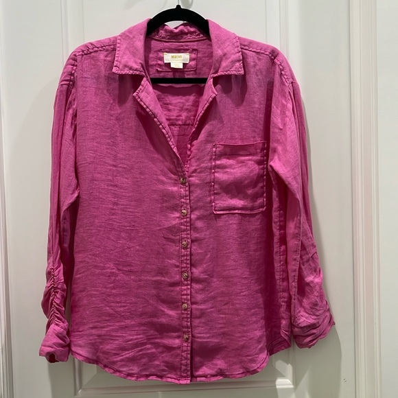 Maeve Tops - Maeve by Anthropologie Pink 100% Linen V-Neck Button Down Shirt Sz S